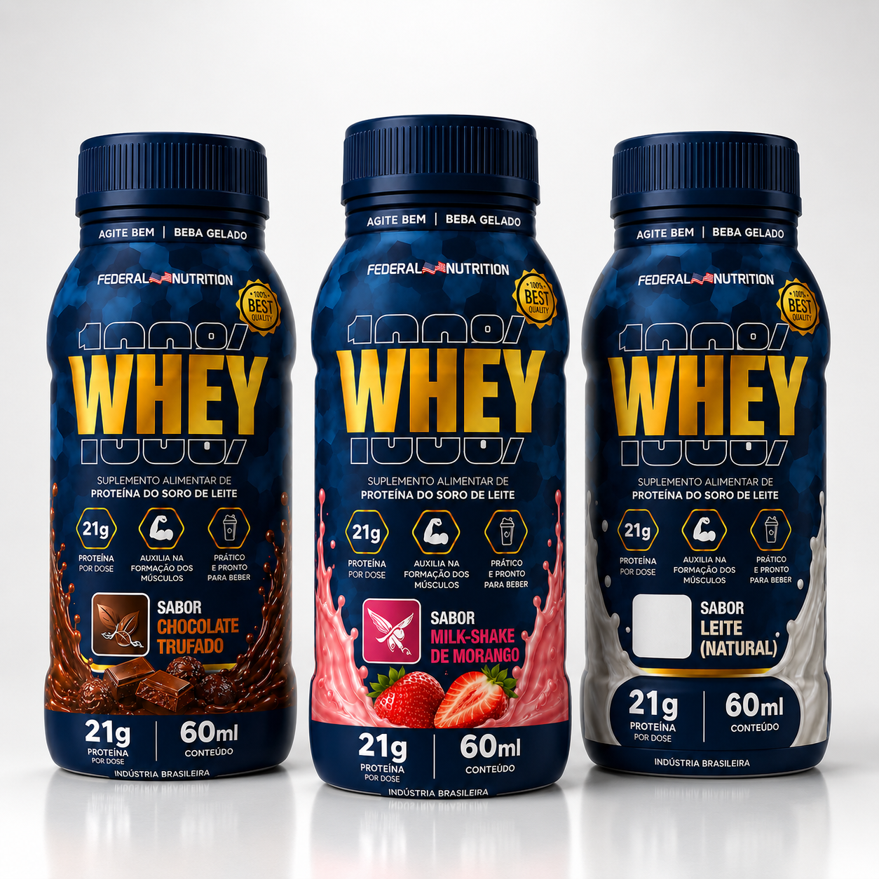 100% Whey Federal Nutrition 60ml com 21g de Proteína